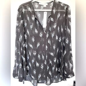 NWT MELISSA NEPTON designer blouse top black w/print M sheer style long …